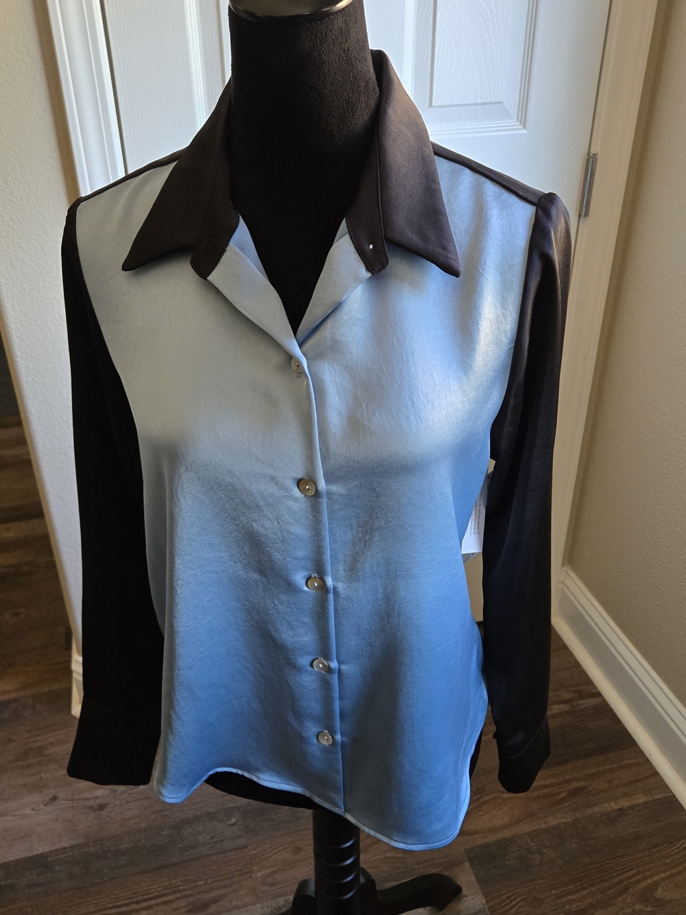 Karen Kane Sky Blue and Black Button-Down Shirt